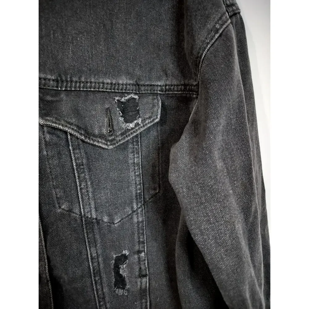 3814)YMI Long Sleeve Button Oversized Boyfriend Distressed Denim Jacket Large Jr - Picture 7 of 10
